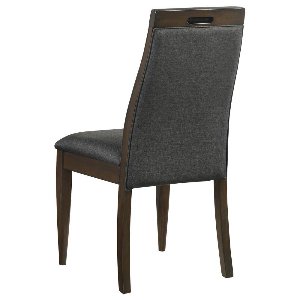 Gray Upholstered High Back Side Chair with Walnut Frame