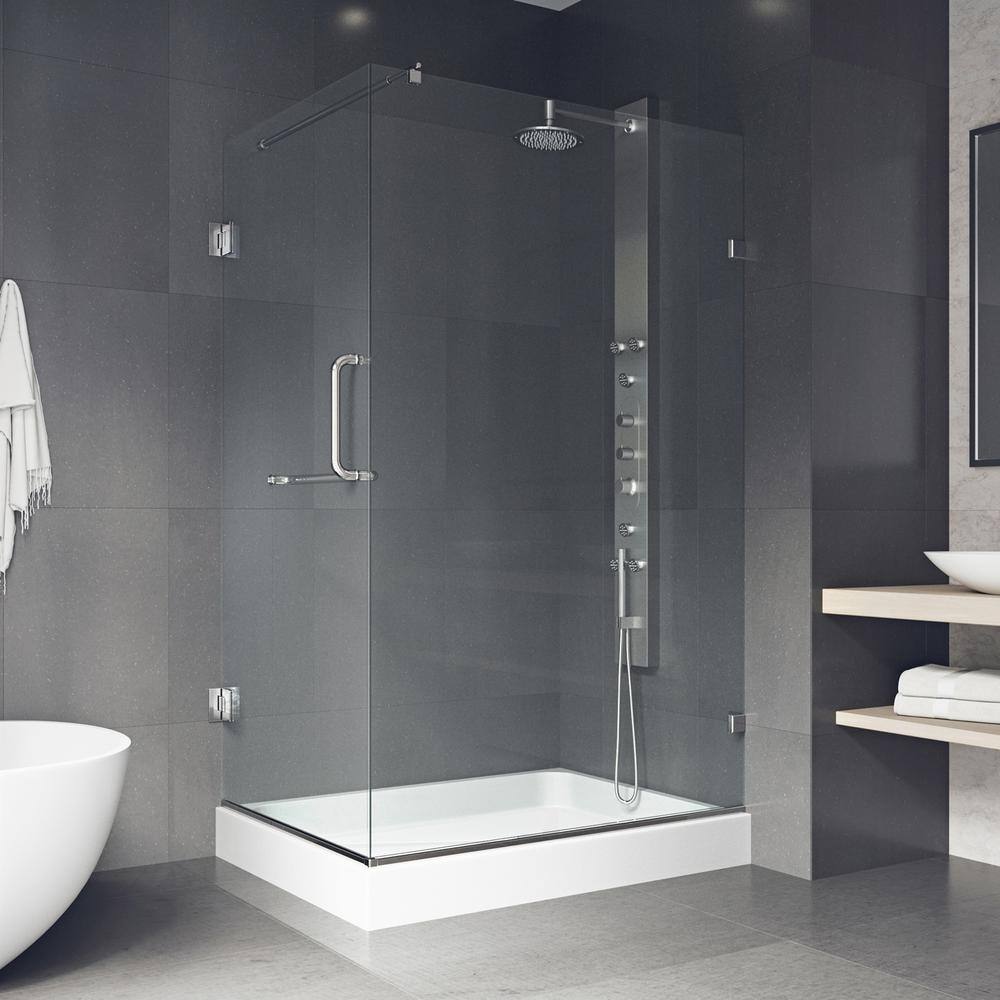 Pacifica 48" Frameless Clear Glass Shower Enclosure with Chrome Finish