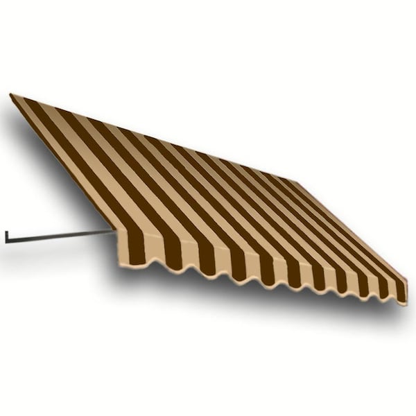 AWNTECH 3.38 ft. Dallas Retro Fixed Awning 40.5 in. W x 24 in. H x 42 in. D Acrylic Fabric in Brown/Tan Stripe