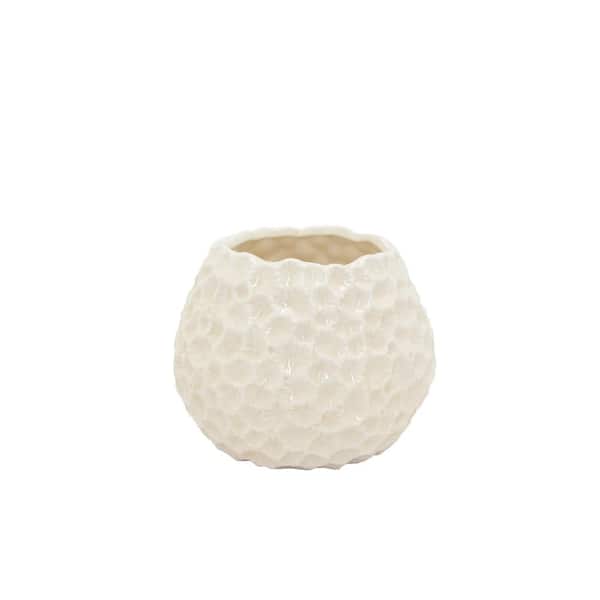 THREE HANDS Decorative White Ceramic Vase with Glossy