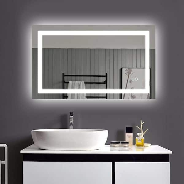 40 in. W x 24 in. H Small Rectangular Aluminum Frameless Dimmable Anti-Fog Wall LED Bathroom Vanity Mirror in White