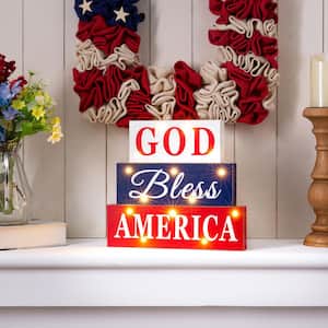 11.75 in. H Patriotic Lighted Wooden Block, Battery Operated