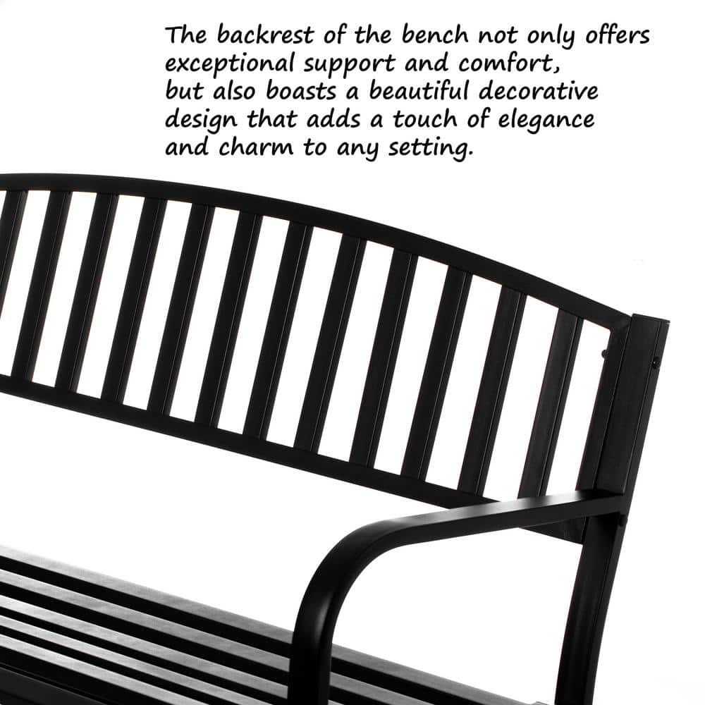 Black Powder-Coated Steel Outdoor Glider Bench with Curved Backrest