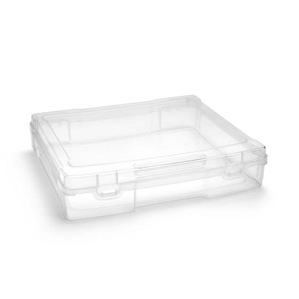 Stackable Snap-Tight Storage Containers, Clear, 12.2 in. W x 3 in. H Plasti
