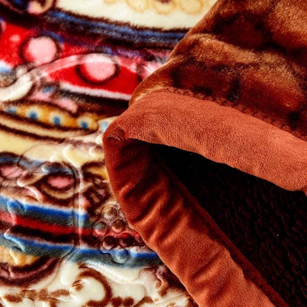 JML 3-Pieces Brown Floral Sherpa Fleece Blanket Set 79 in. x 91 in