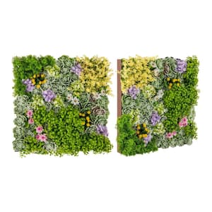 20 in. Green Square Framed Artificial Leaf Wall Art with 10-Types of Mixed Faux Plants (Set of 2)