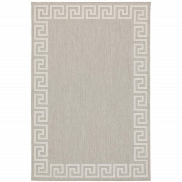 Gray, Ivory 5 ft. x 7 ft. Loomed Border Polypropylene Rectangle Indoor/Outdoor Area Rug