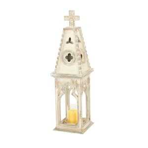 28 in. H White Wood Standing Decorative Candle Lantern