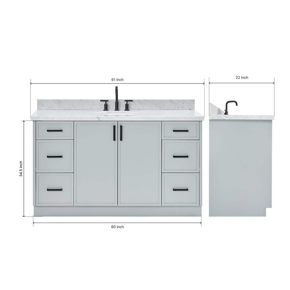 Gray Solid Wood Freestanding Single Sink Bathroom Vanity with Marble Top