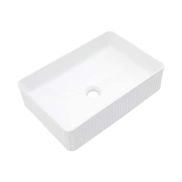 Unbranded 19.63 in. x 13.69 in. Rectangular Ceramic Vessel Bathroom Sink in White