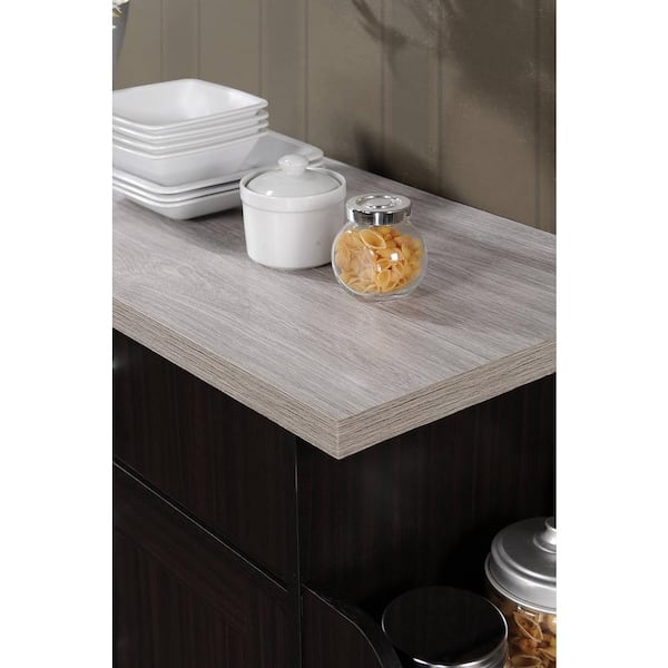 HODEDAH Chocolate-Grey Kitchen Island with Spice Rack and Towel