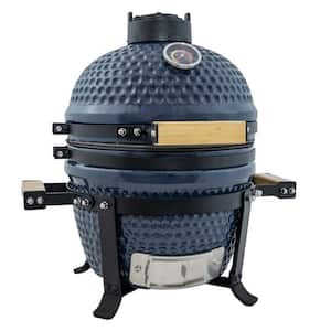 13 in. Ceramic Tabletop Kamado Egg Charcoal Grill and Smoker in Blue with Stand