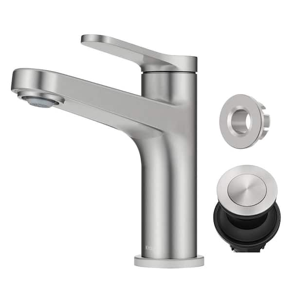 Indy Single Handle Bathroom Faucet in Spot-Free Brushed Nickel with Pop Up Drain and Supply Lines