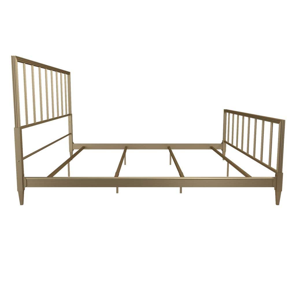 Blair King Size Golden Brass Metal Bed with Engraved Headboard