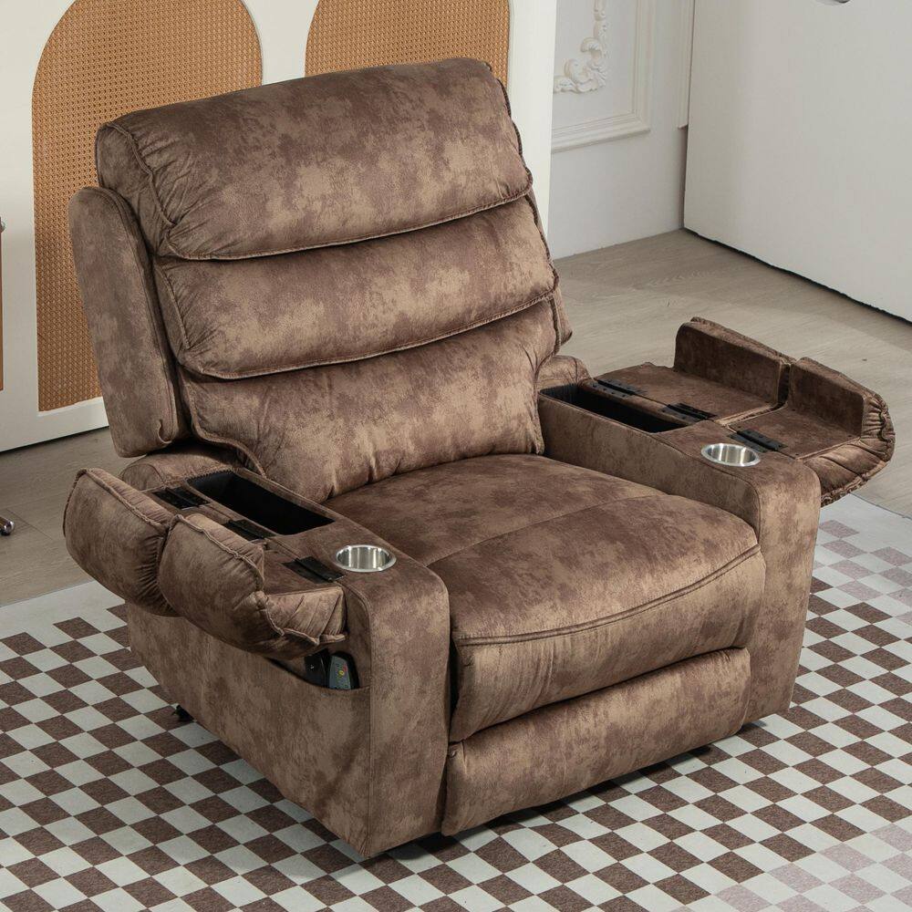 Brown Extended Footrest Comfort Velvet Power Lift Recliner with Massage and