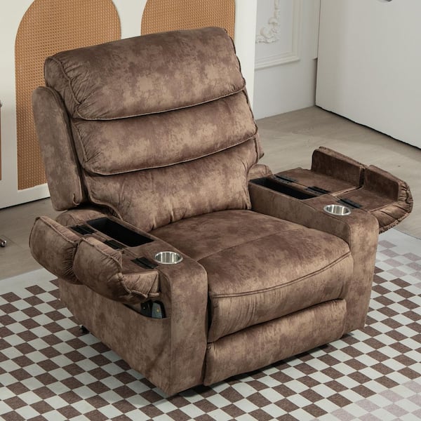 aisword Brown Extended Footrest Comfort Velvet Power Lift Recliner with Massage and Heat