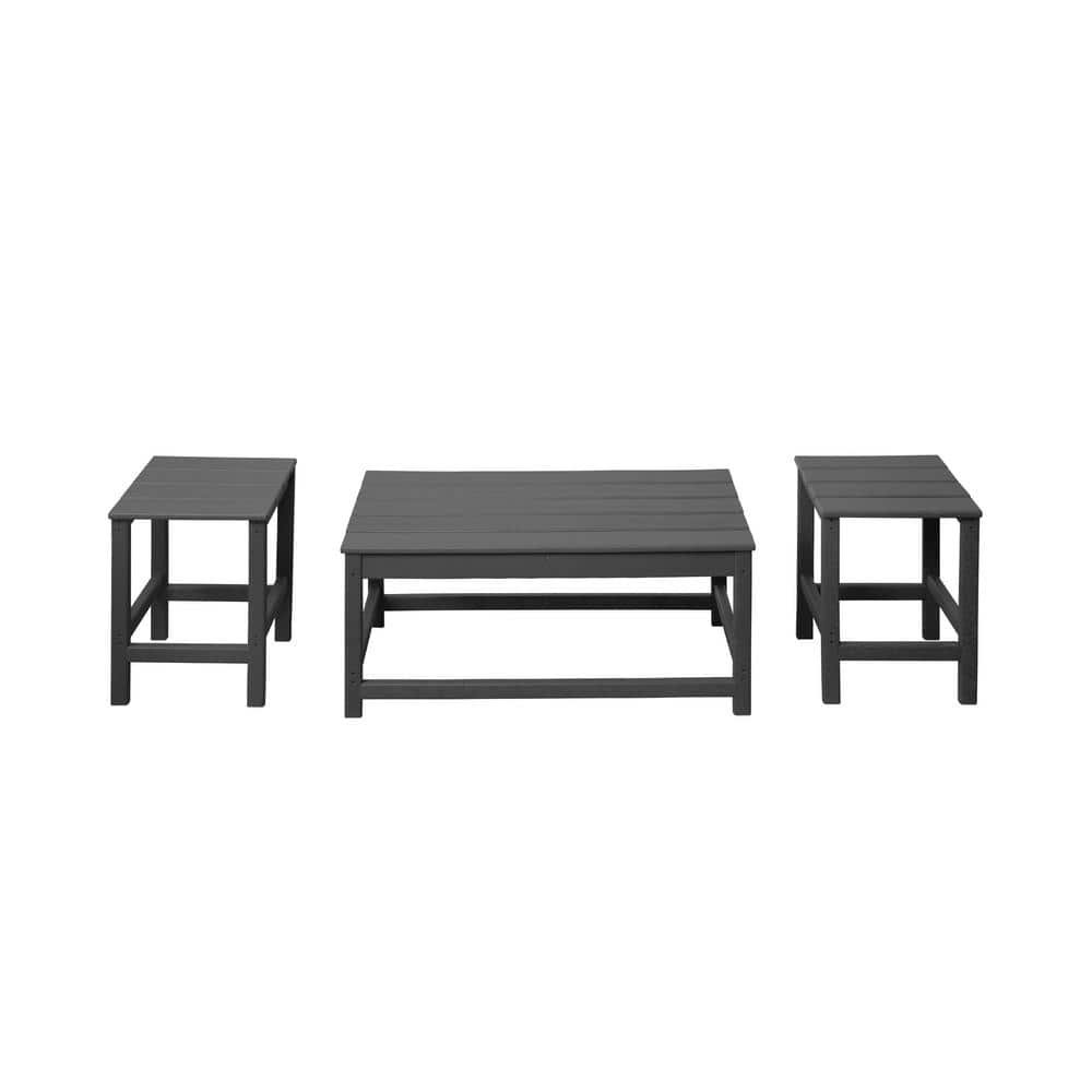 Gray 3-Piece Outdoor Patio Adirondack Coffee and Side Table Set