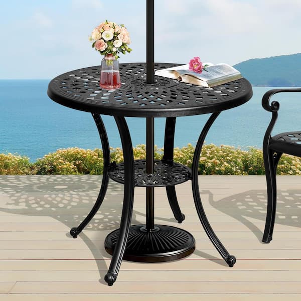 DEXTRUS Patio Outdoor Cast Aluminum 30 in. Bistro Dining Table with Umbrella Hole Side Table for Backyard Garden FTPLAPHD 01ICXR The Home Depot