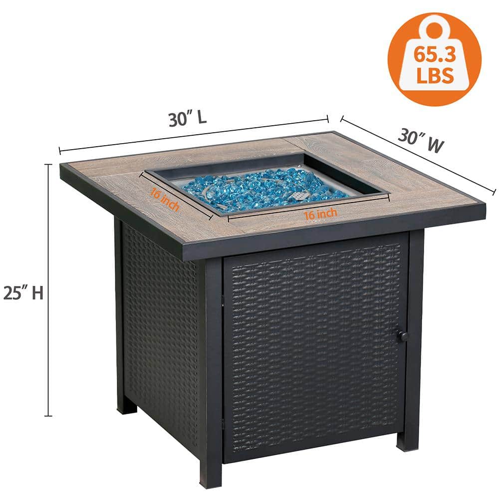 30-Inch Black Steel Gas Fire Pit Table