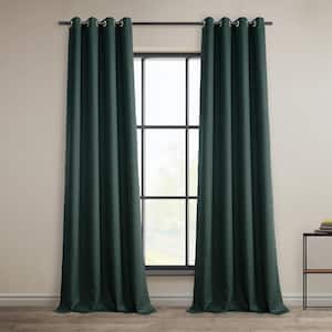 Focal Green Faux Linen Grommet Room Darkening Curtain - 50 in. W x 108 in. L (1 Panel)