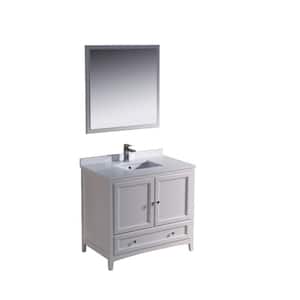 Oxford 36 in. Vanity in Antique White with Ceramic Vanity Top in White with White Basin and Mirror (Faucet Not Included)