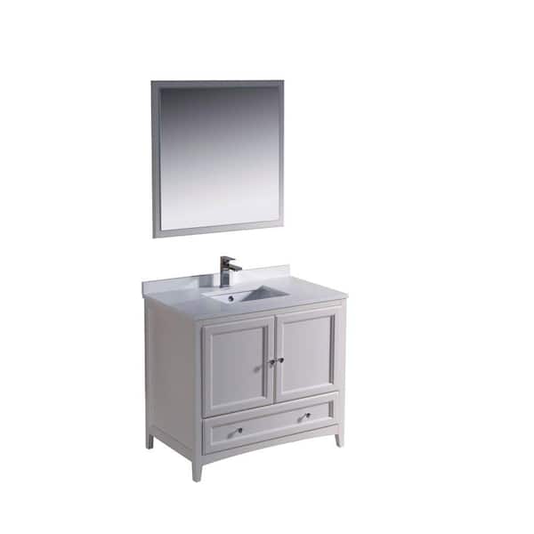 Fresca Oxford 36 in. Vanity in Antique White with Ceramic Vanity Top in White with White Basin and Mirror (Faucet Not Included)
