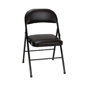Black Vinyl Padded Seat Stackable Folding Chair (Set of 4)