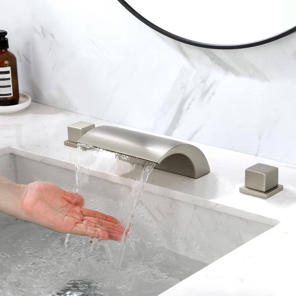 Brushed Nickel Waterfall Widespread 2-Handle Bathroom Faucet