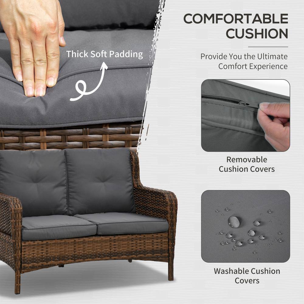 Gray Wicker 4-Piece Outdoor Seating Set with Cushions