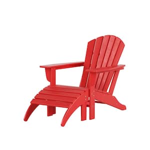 Mason Red 2-Piece Poly Plastic Outdoor Patio Classic Adirondack Fire Pit Chair With Ottoman Set