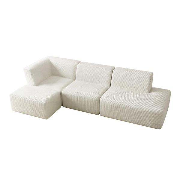 121.15 in. Square Arm 4-piece Corduroy Modular Free Combination Sectional Sofa in. Beige With Ottoman