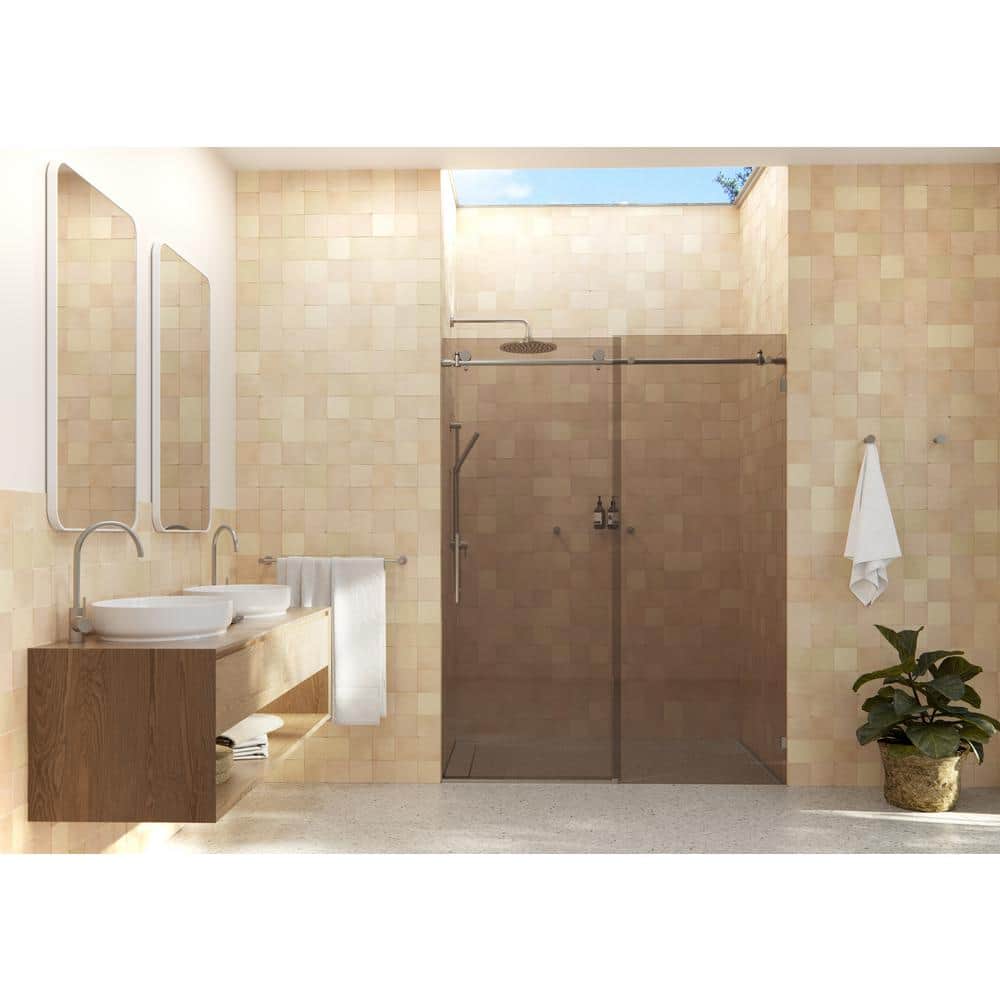 Equinox 60" Frameless Brushed Nickel Tinted Glass Sliding Shower Door