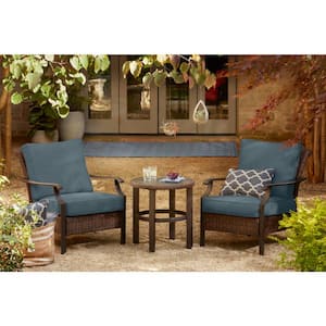 Harper Creek 3-Piece Brown Steel Outdoor Patio Chair Set with Sunbrella Denim Blue Cushions