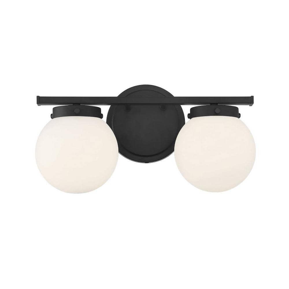 Matte Black and Opal Glass 2-Light Bathroom Vanity Fixture