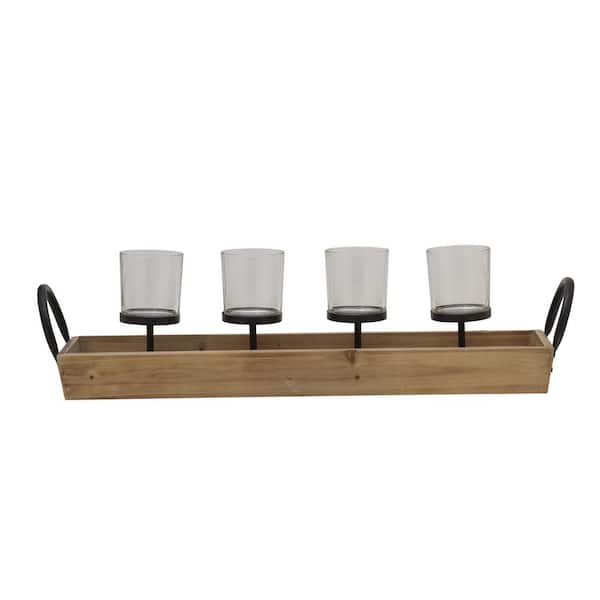 Four Votive Linear MDF/Wood Centerpiece, 24 Inch, Natural