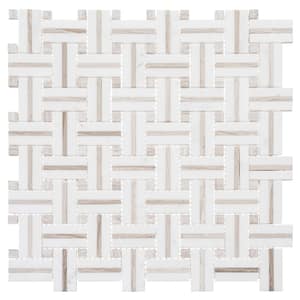 Fabrique Jacard White/Tan 12 in. x 12 in. Woven Look Smooth Natural Stone Floor and Wall Tile (5 sq. ft./Case)