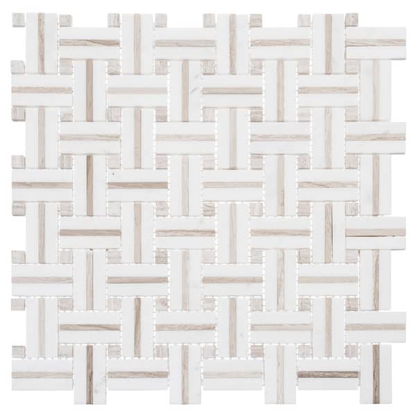 ANDOVA Fabrique Jacard White/Tan 12 in. x 12 in. Woven Look Smooth Natural Stone Floor and Wall Tile (5 sq. ft./Case)