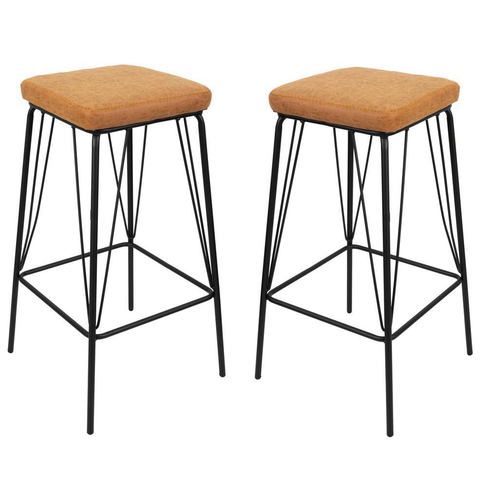 Leisuremod Millard 30 in. Brown Backless Metal Bar Stool with Faux