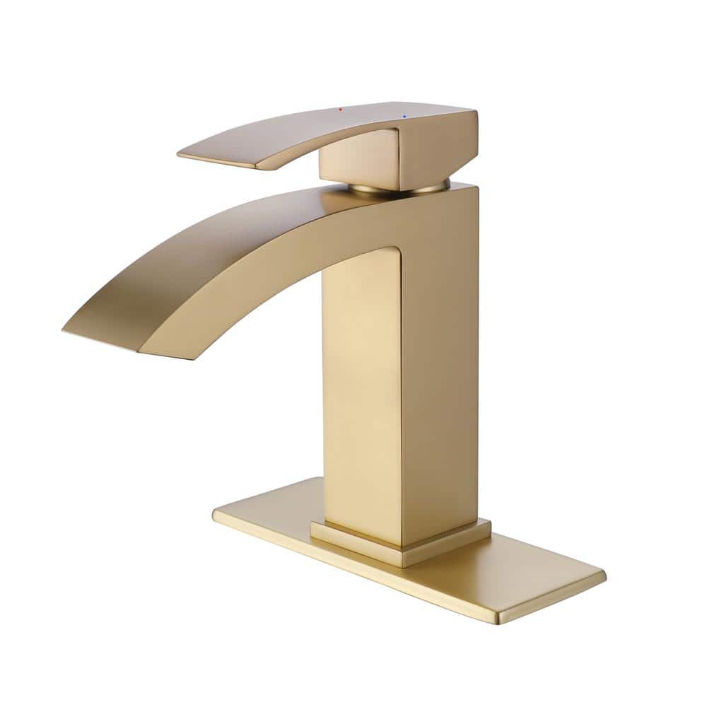 Single Handle Single Hole Square Deck Mount 6. 5in. H Bathroom Faucet with Deckplate Included in Brushed Gold price history on PriceWatchPro