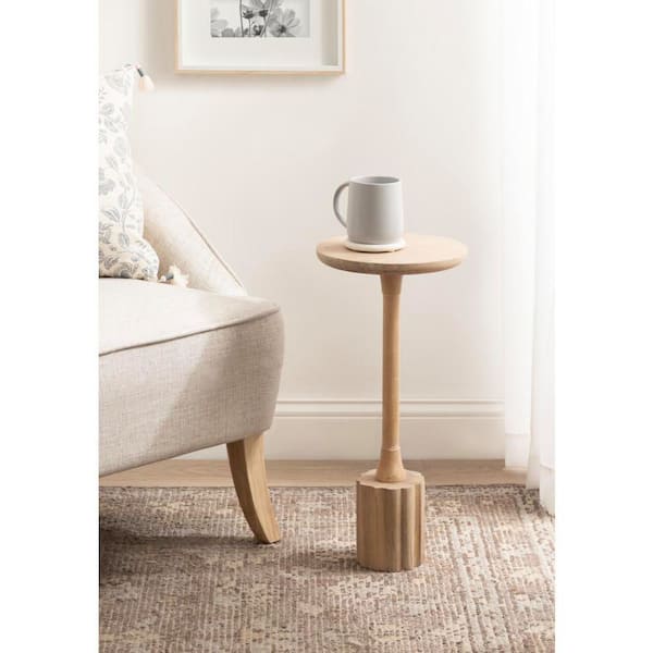 Nisha 10 in. Natural Round Solid Wood End Table