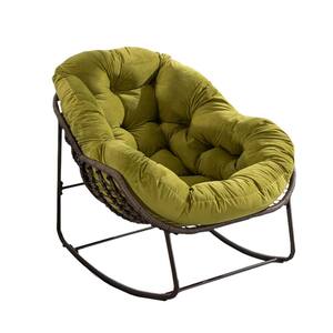 Cesicia Metal Rattan Outdoor Rocking Chair Recliner Chair with Olive Green Cushion for Living Room, Patio, Garden (Set of 2)