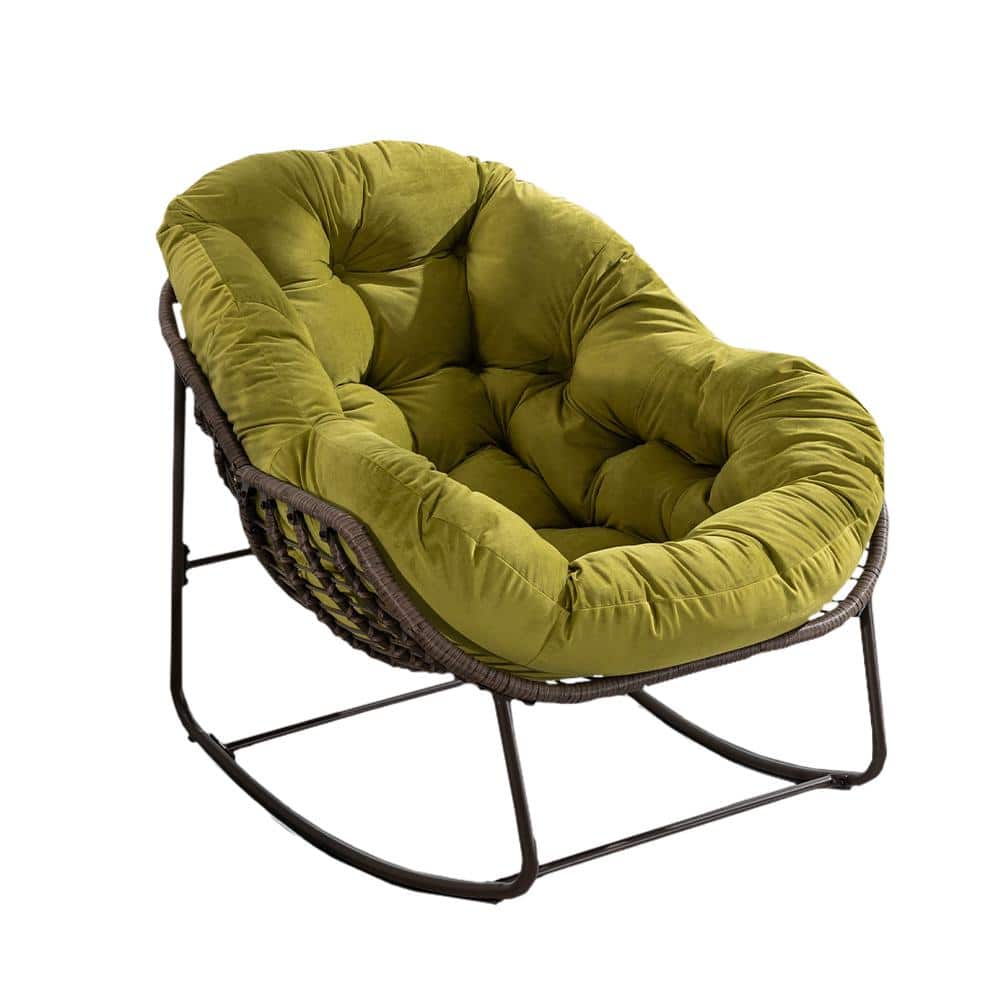 1-Piece Metal Rattan Outdoor Rocking Chair Rocker Recliner Chair with Olive Green Cushion price history on PriceWatchPro