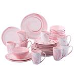 16-Piece Pink Porcelain Dinner Plates, Bowls and Mugs Set Dinnerware Set (Service for 4)