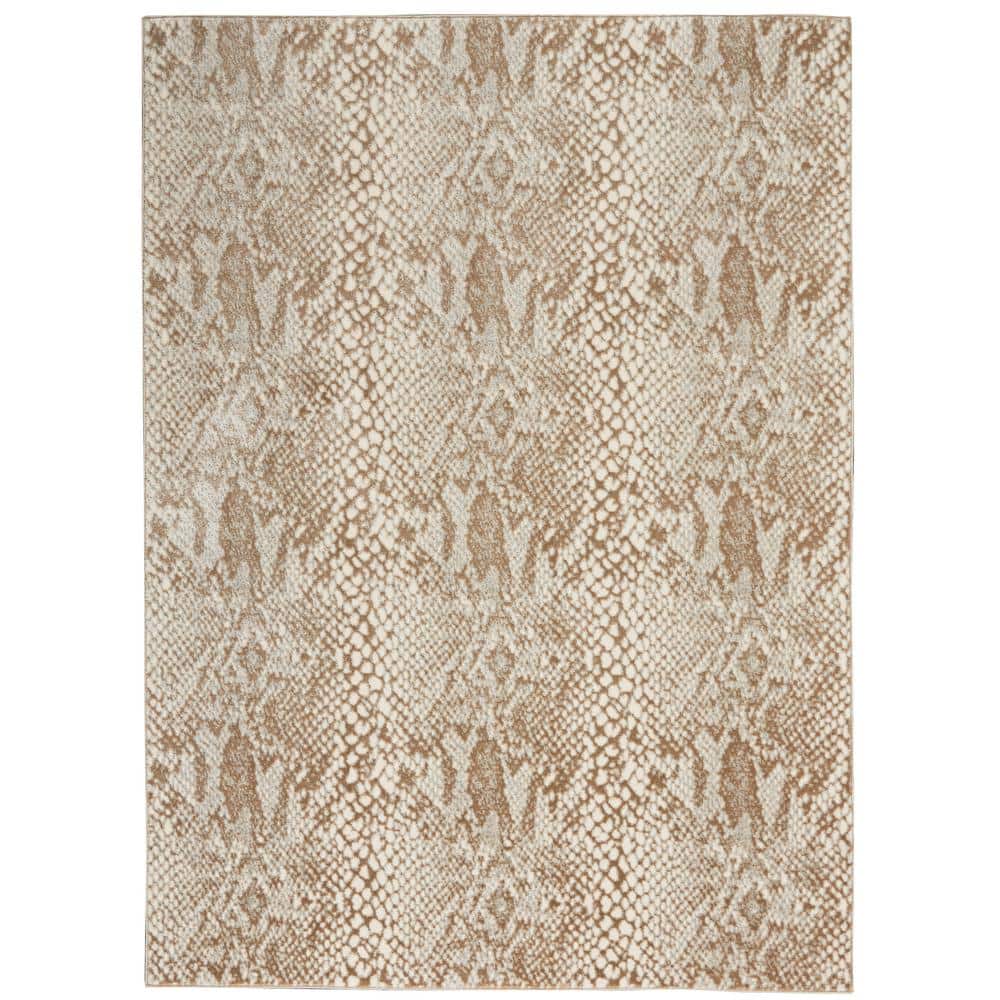 Ivory Beige 8' x 10' Abstract Animal Print Area Rug