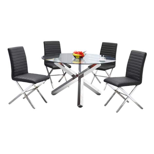 Best Master Furniture Dree 5-Piece Grey Round Silver Dining Set