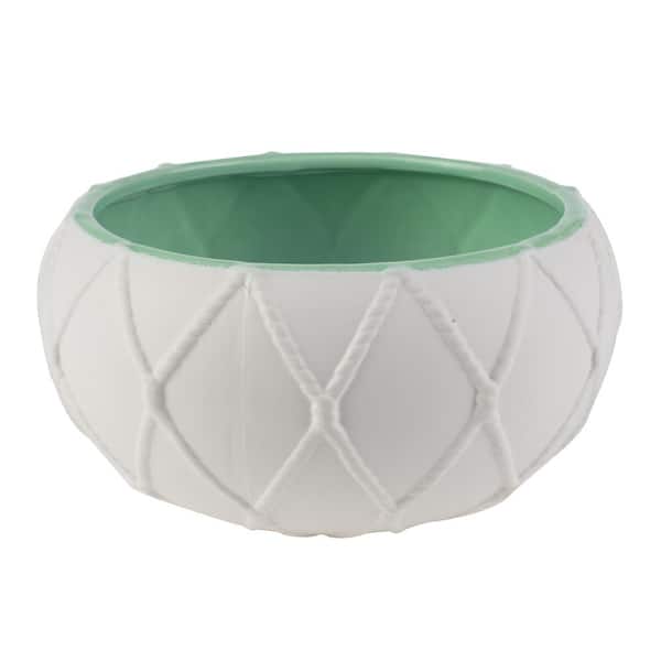 A & B Home White/Seafoam Nautical Knot Pot