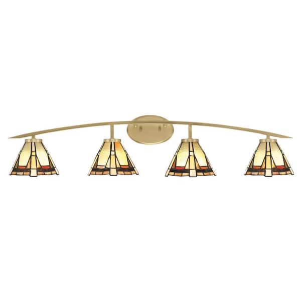Unbranded Siena 40 in. 4-Light Vanity Light New Age Brass with Zion Art Glass Shades
