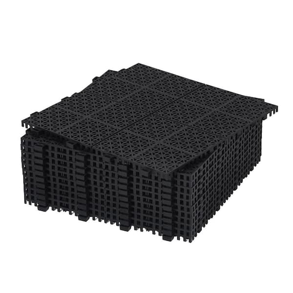 FIROMO 12 in. x 12 in. Black Plastic Waterproof Rose Pattern Interlocking Floor, Patio Deck Tile (24 PCS)