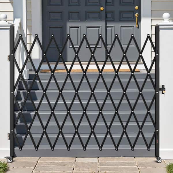 Single Folding Security Gate Lockable Scissor Gate with 360° Swivel Casters Outdoor 86.61 x 86.81 in. Black Steel
