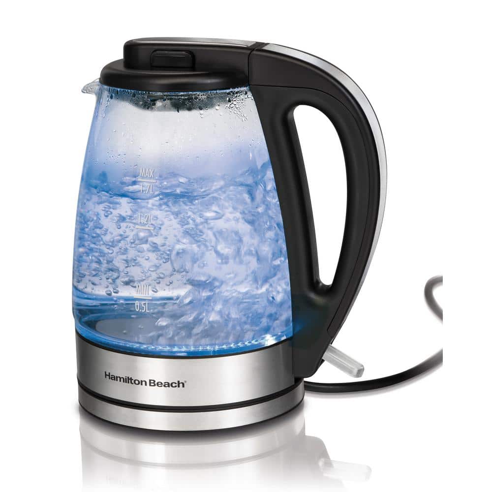 1.8 Quart Stainless Steel and Glass Electric Kettle with Blue LED